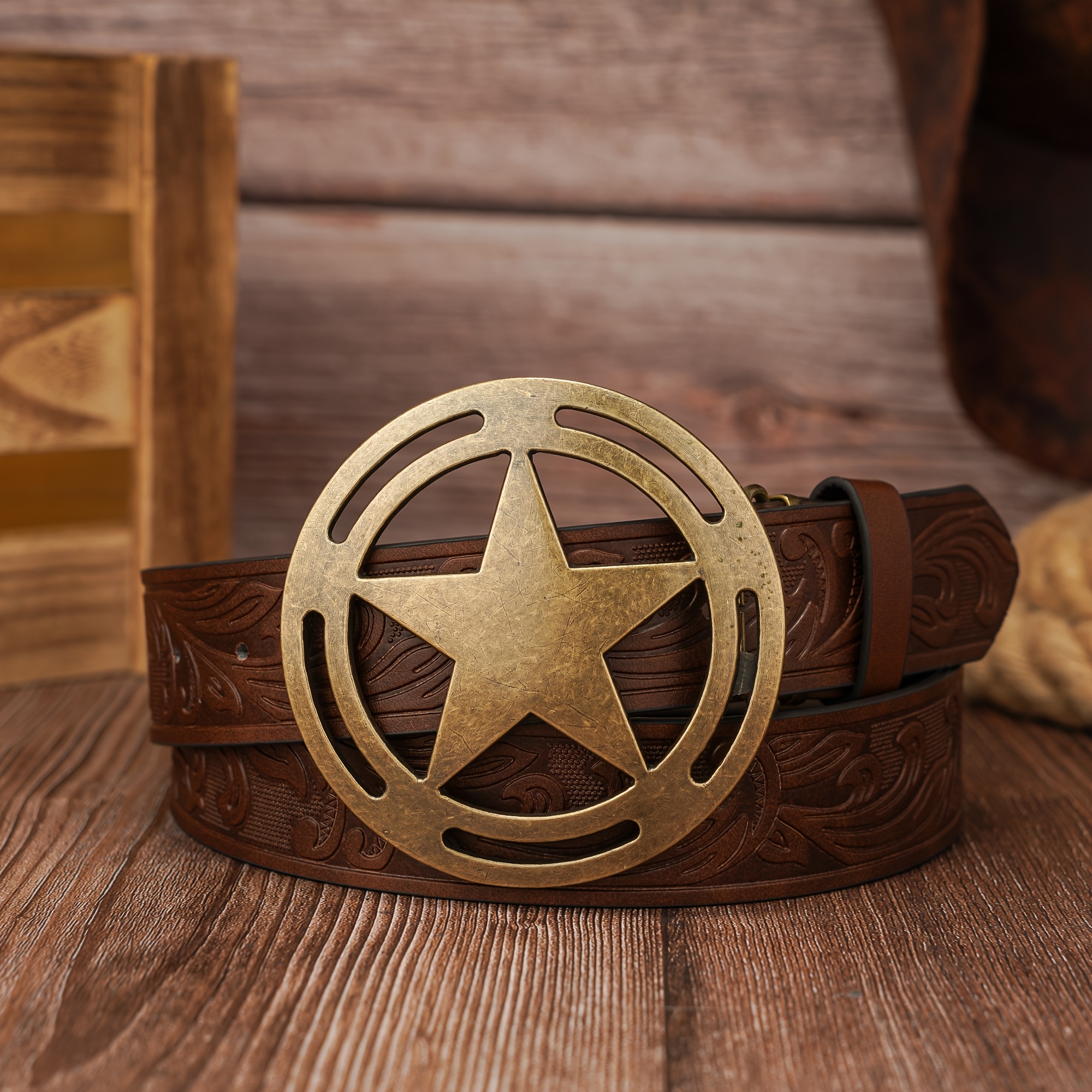 Magic Retro Phoenix Tail Pattern PU Embossed Belt